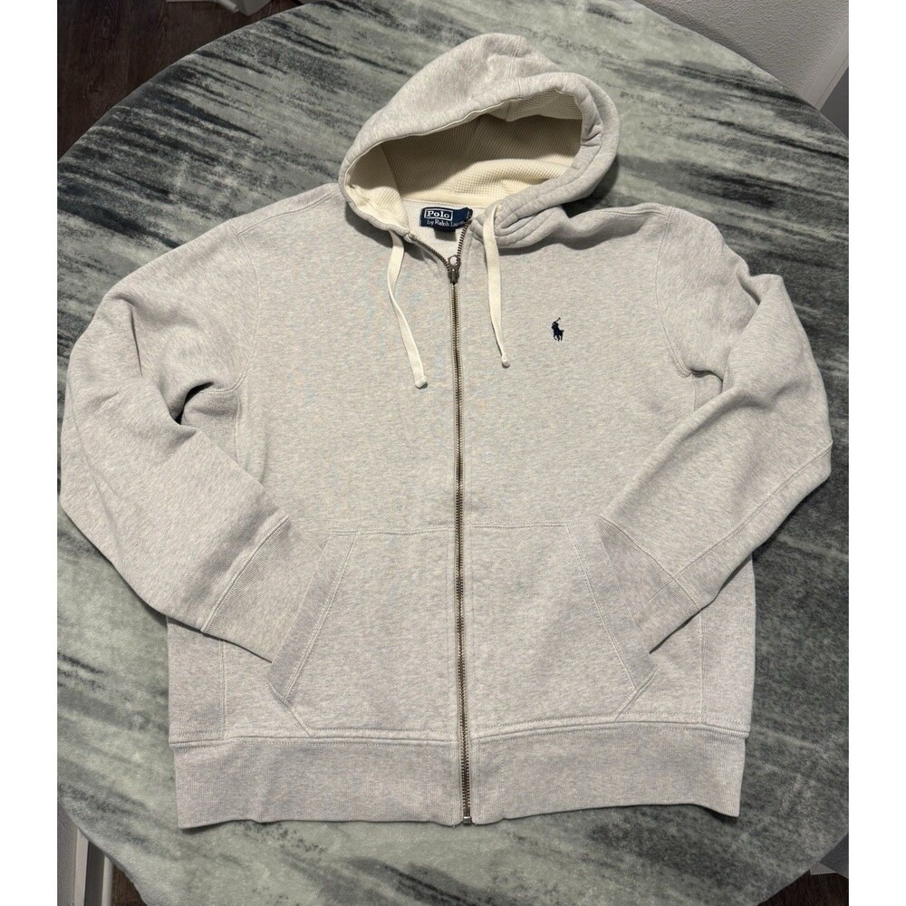 Vintage Polo Ralph Lauren Gray Waffle Knit 90s Zip Hoodie Size L